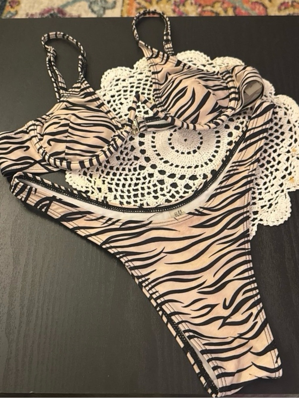 Source Unknown Beige and Black Zebra-Print Underwire Bikini